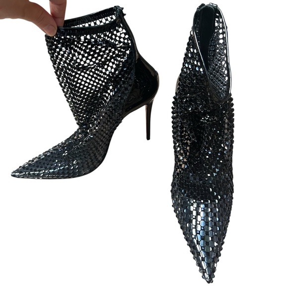 CHRISTIAN LOUBOUTIN Kate Max Crystal-Embellished Patent-Leather Mesh Ankle Boots - Picture 6 of 16